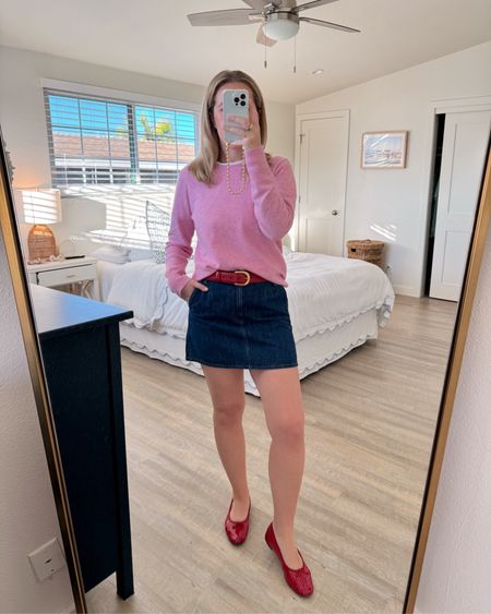 pink and red outfit for Valentine’s Day ❤️🩷 my skirt is 30% off right now!

Pink sweater, denim skirt, red ballet flats, pink and red style, colorful style

#LTKshoecrush #LTKsalealert