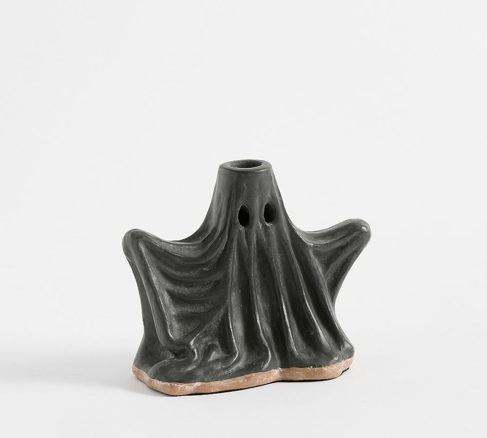 Ceramic Ghost Taper Candle Holder, Black, Small 6 | Pottery Barn (US)