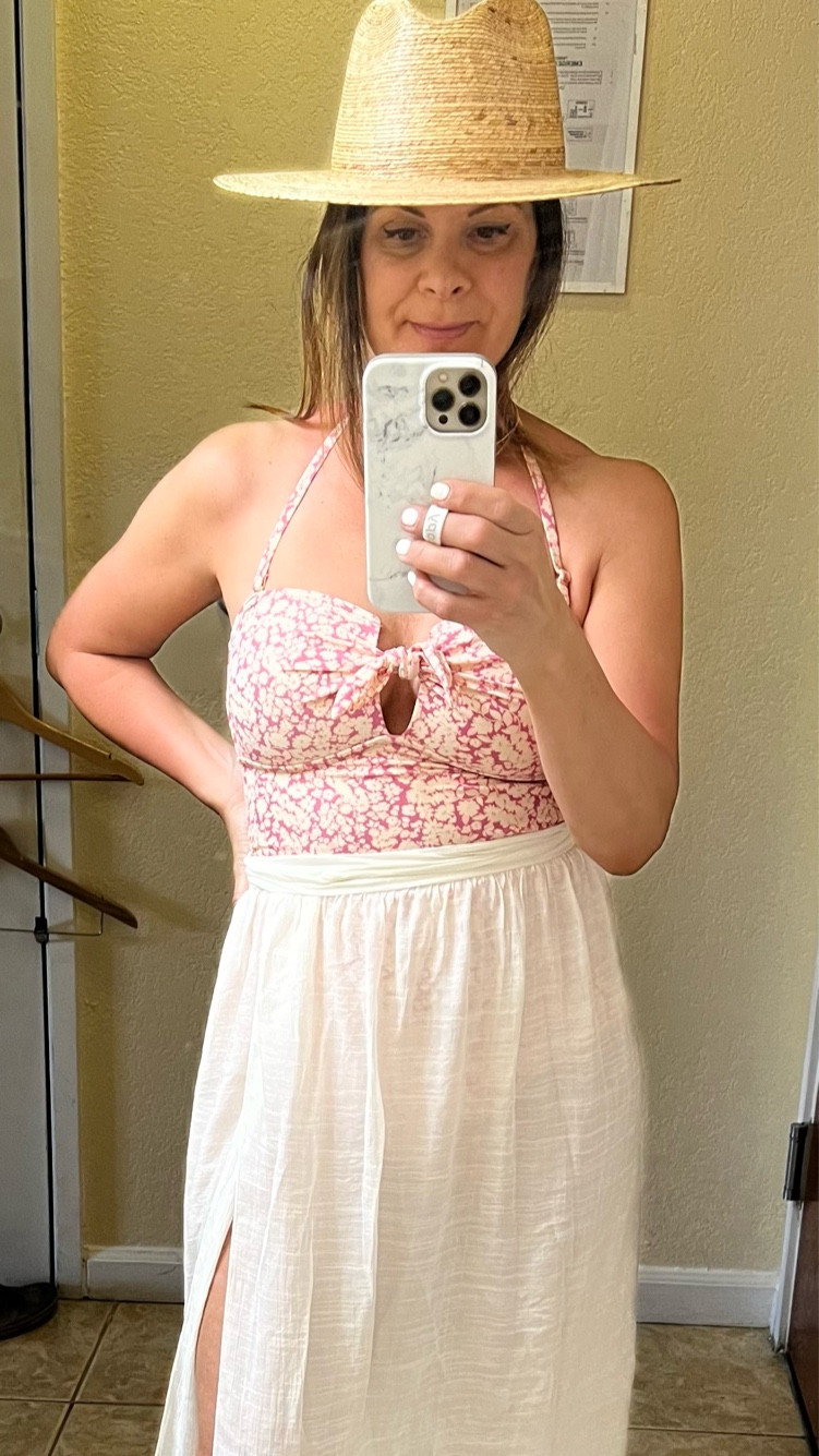 Resort swimwear
Strapless bathing suit, Hat, sarong, coverup, bathing suit, pink bathing suit, fedora, Palma fedora

#LTKunder50 #LTKSeasonal #LTKswim