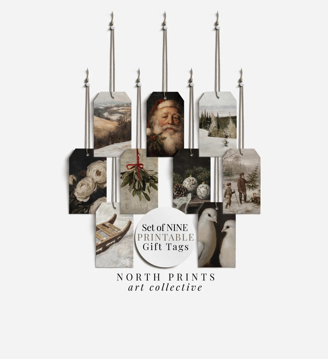 PRINTABLE Christmas Gift Tags Set of NINE | Farmhouse Aesthetic Holiday Winter Gift Hanging Tags ... | Etsy (US)