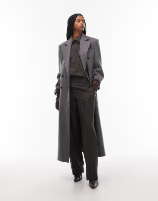 & Other Stories wool double breasted maxi coat with bold shoulder details in gray  | ASOS | ASOS (Global)