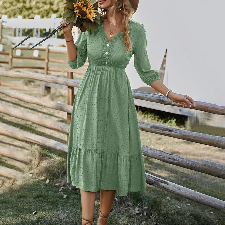 KkSLirnhs Womens Dresses Clearance Women's New Fall Irregular Collar Button Long Sleeve Dresses M... | Walmart (US)