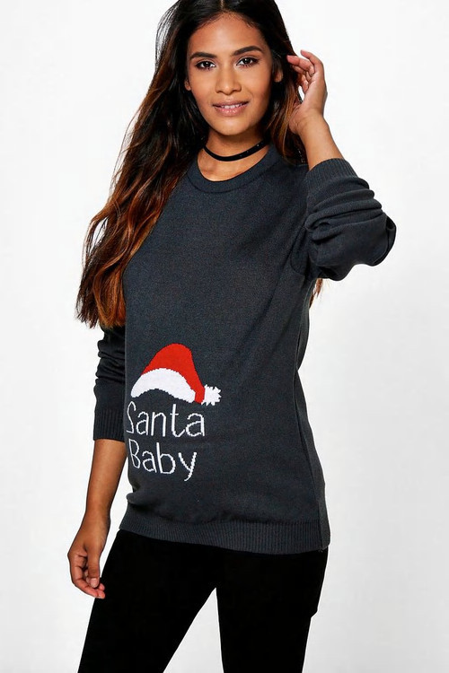 Maternity 'Santa Baby' Christmas Sweater | Boohoo.com (US & CA)