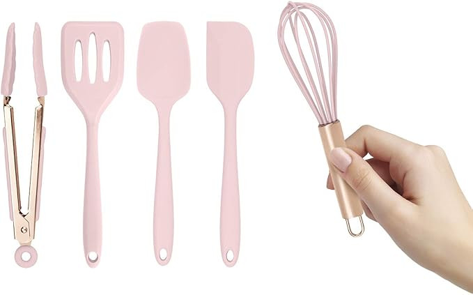 COOK with COLOR Set of Five Pink and Rose Gold Silicone MINI Kitchen Utensil Set | Amazon (US)