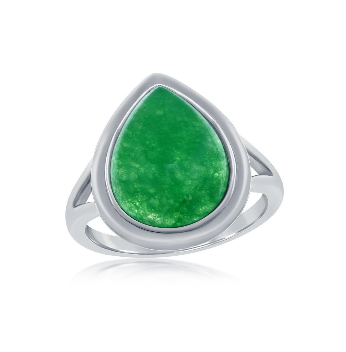 Sterling Silver, 10x14mm Pear-Shaped Jade Ring - Green | Macy's