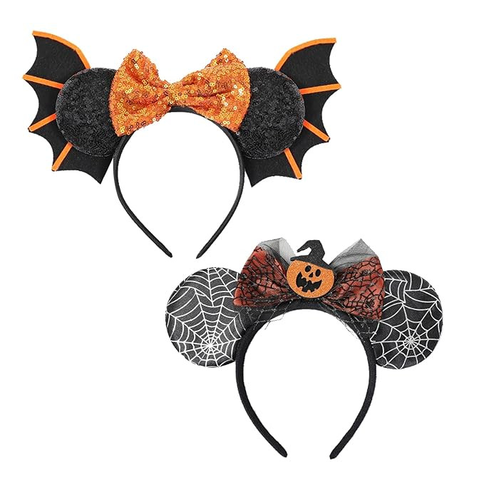 Halloween Mouse Ears Headbands 2 PCS, Pumpkin Bat Wings Headband Set, Cute Halloween Hair Accesso... | Amazon (US)