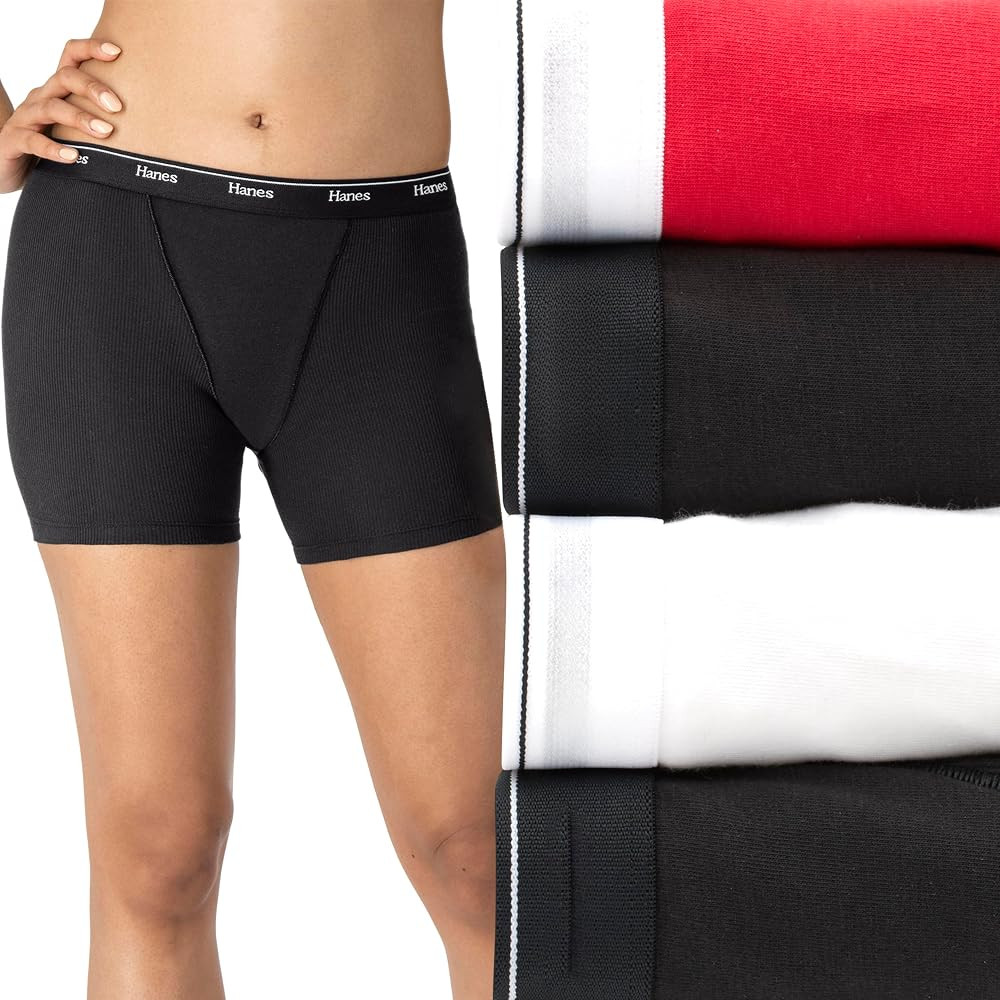 Hanes Originals Women\u2019s Mid-Thigh Boxer Brief Pack, Stretch Cotton Underwear, 4-Pack | Amazon (US)