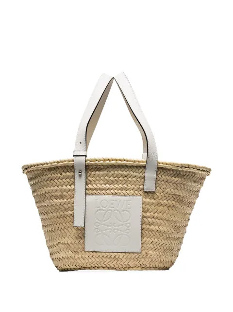 leather-trimmed raffia basket tote | Farfetch (US)