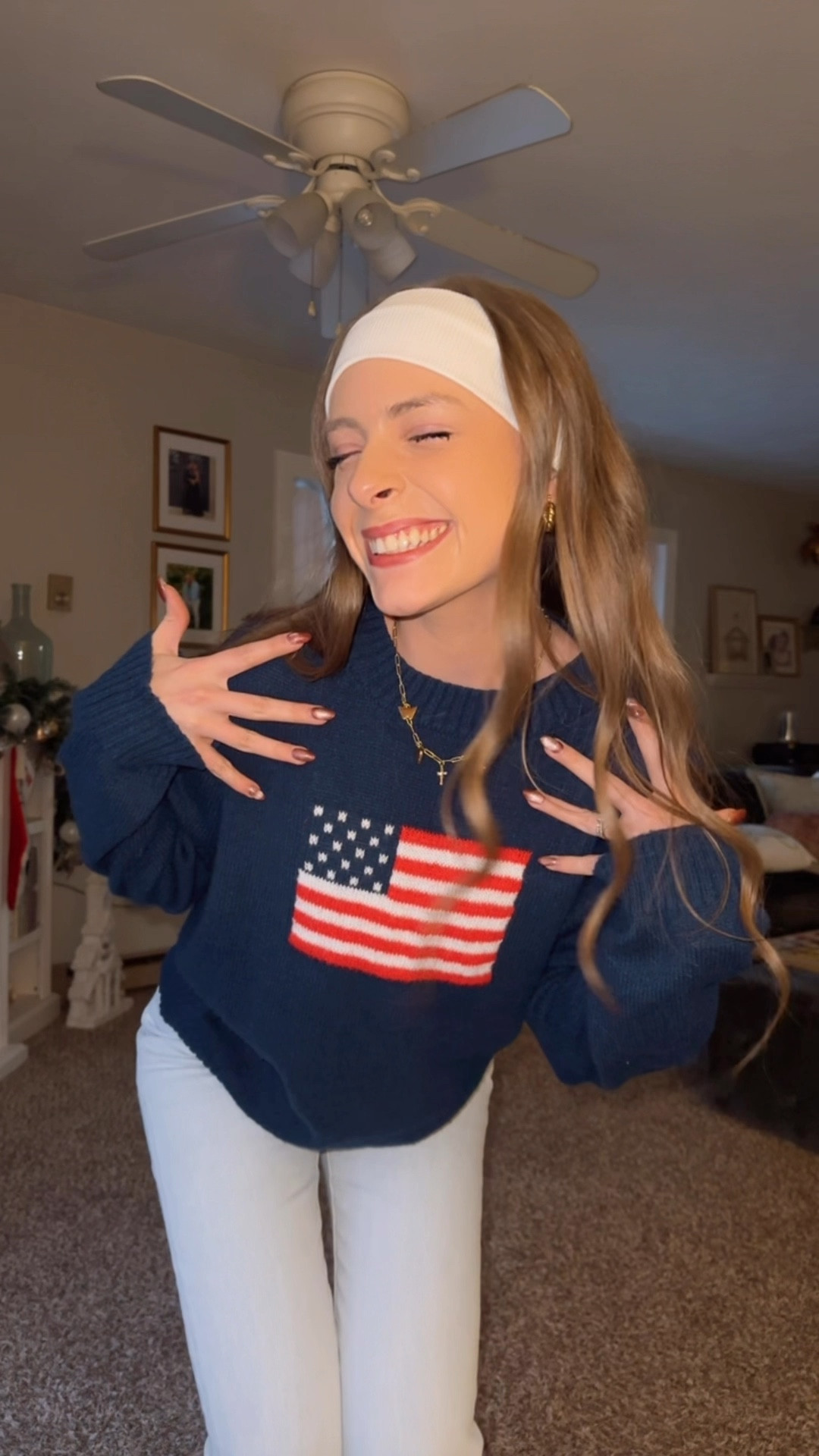 OOTD 1/20/25

Patriotic American flag sweater, navy USA sweater, United States flag embroidered sweater, Ralph Lauren aesthetic, light wash denim, light wash jeans, white high top converse, lace up sneakers, platform sneakers, headband hair style, tall girl friendly, gold chunky jewelry, charm necklace, chunky gold hoops, ribbed headband, winter style, how to style winter outfits, long hair style, casual winter outfit ideas

#LTKFindsUnder50 #LTKShoeCrush #LTKStyleTip