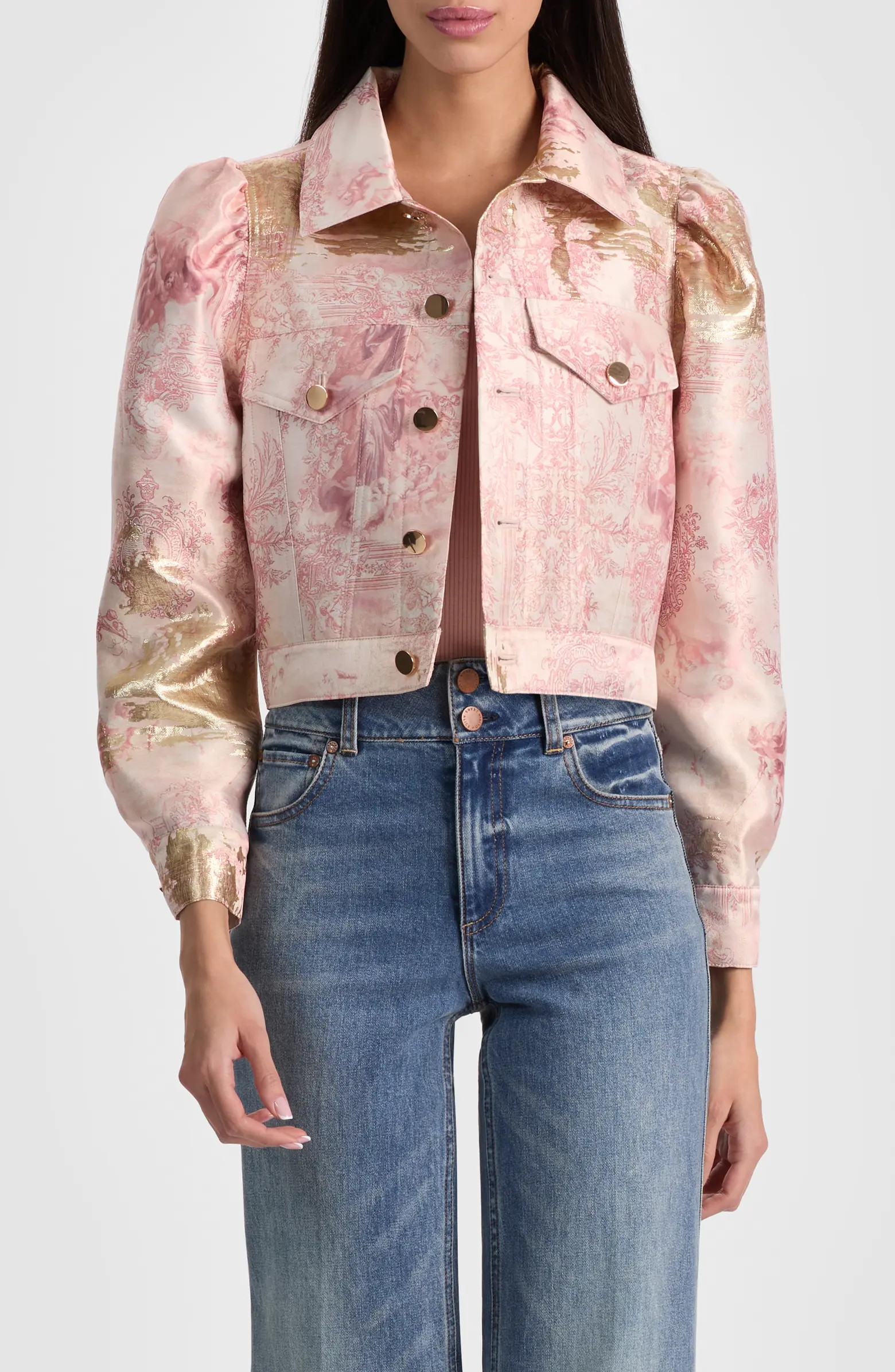 Alice + Olivia Lana Metallic Jacquard Puff Shoulder Jacket | Nordstrom | Nordstrom
