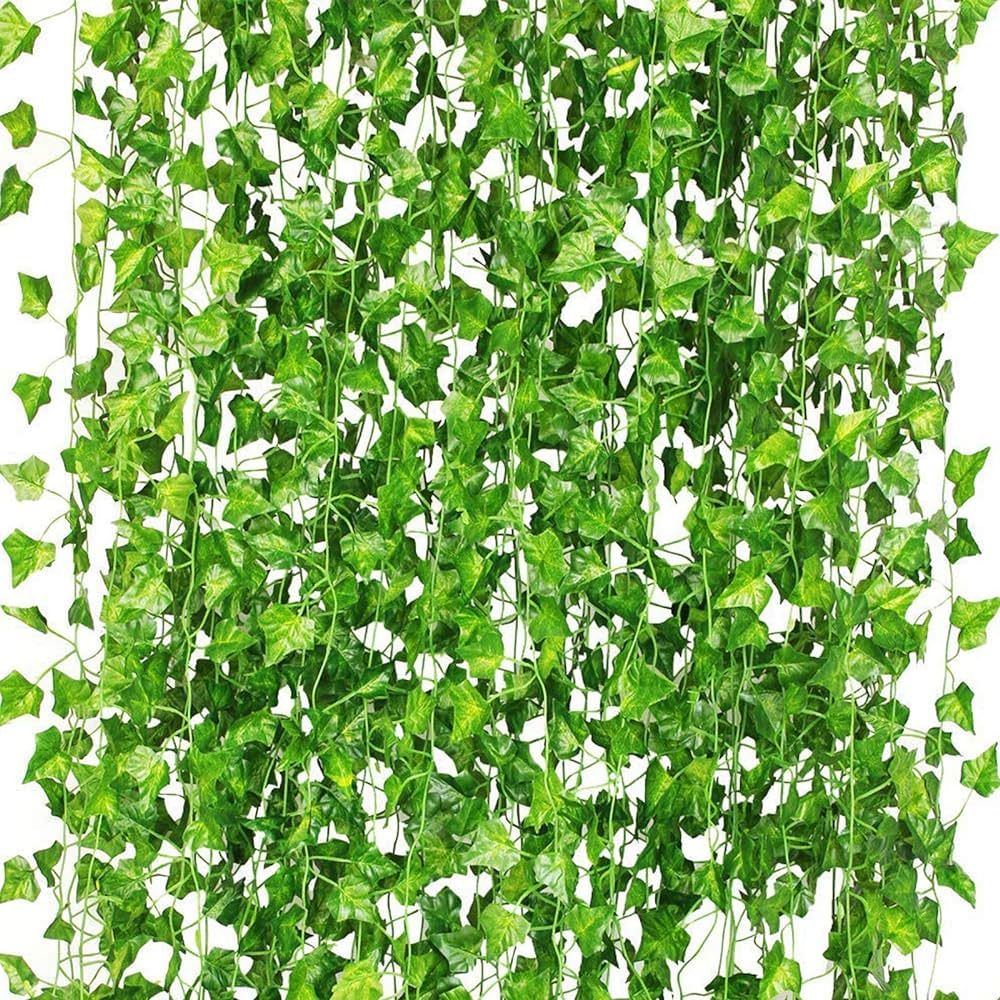 CQURE 12 Pack 84Ft Artificial Ivy Garland, Fake Vines UV Resistant Greenery Leaves Fake Plants Ha... | Amazon (US)