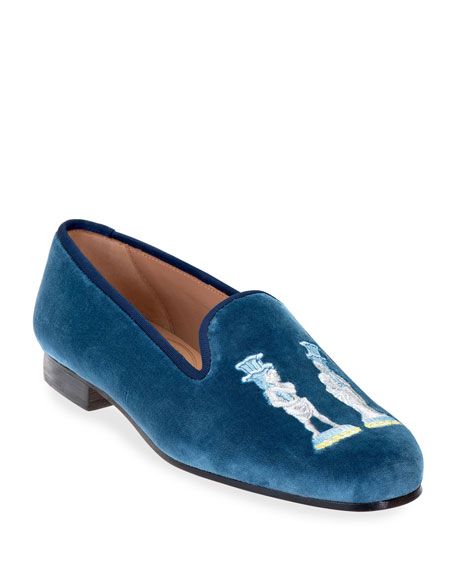 Stubbs and Wootton Vessel-Embroidered Velvet Loafers | Neiman Marcus