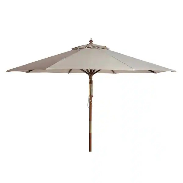 SAFAVIEH Cannes 11-foot Wooden Pulley Market Umbrella - Beige | Bed Bath & Beyond