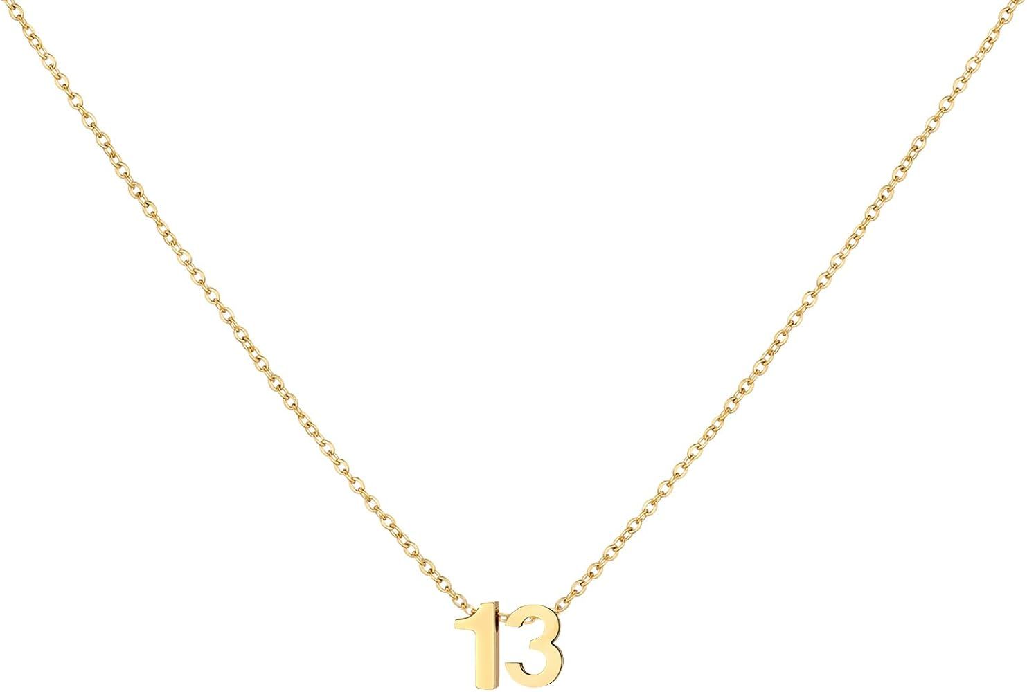 Gold Number Necklace for Women 18K Gold Plated Dainty Charm Birth Month Cute Pendant Choker Neckl... | Amazon (US)