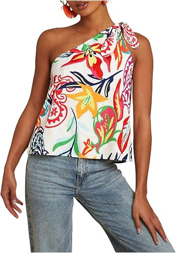 MakeMeChic Women's Tropical Floral One Shoulder Summer Blouse Tank Tops | Amazon (US)