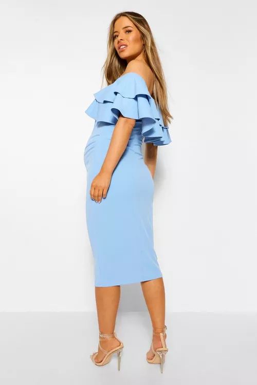 Maternity  Ruffle Off The Shoulder Midi Dress | Boohoo.com (US & CA)