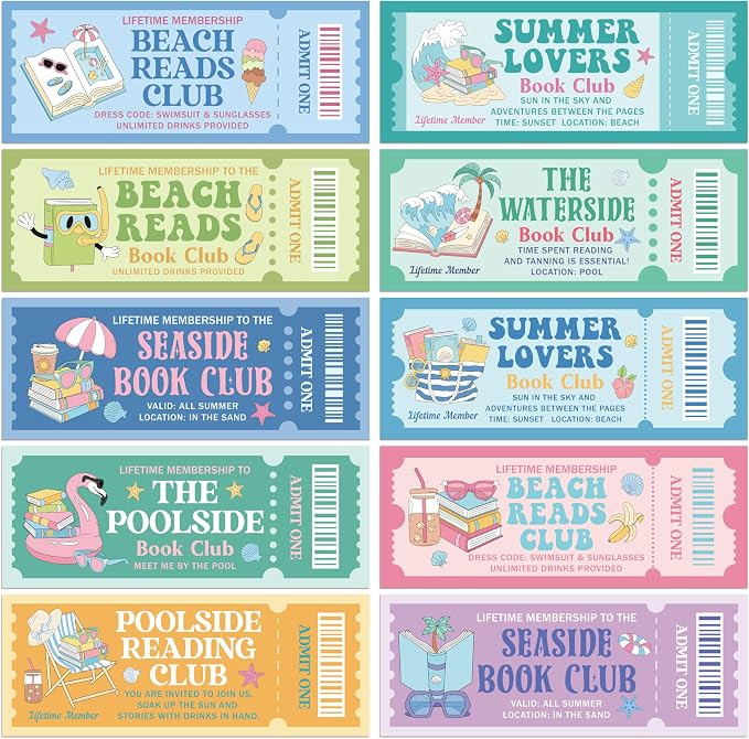 Laffact Summer Book Club Ticket Bookmarks - 120Pcs Cute Vacation Bookmarks Poolside Reading Track... | Amazon (US)
