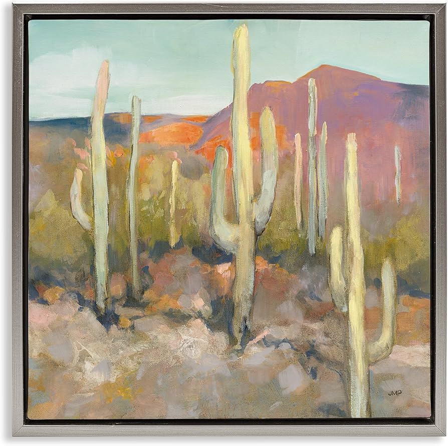 Stupell Industries Soft Cactus Desert Landscape Framed Floater Canvas Wall Art by Julia Purinton | Amazon (US)