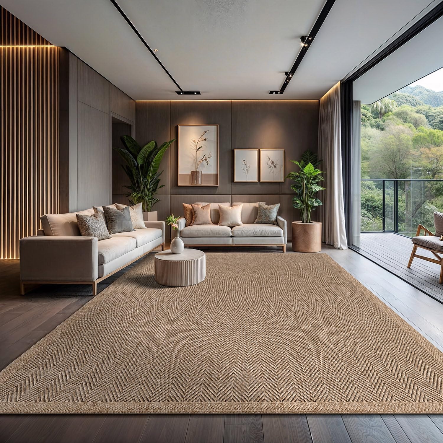 Easy Jute Rug 9x12, Indoor Outdoor Natural Color Fiber Area Rugs for Living Room and Patio Rug Herringbone Seagrass Boho Woven Design Easy-Cleaning Washable Outside Carpet Alfombras 9 x 12 | Amazon (US)