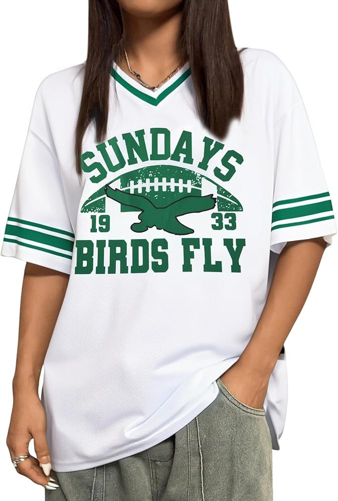 Jersey Shirts for Women Football Fans Tshirt Game Day Graphic Tees Sunday Funday Shirts V Neck Y2... | Amazon (US)