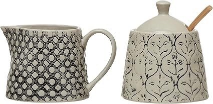 Creative Co-Op 6 oz. Hand-Stamped Stoneware Creamer Sugar Jar with Spoon Sugar & Creamer, 8.25", ... | Amazon (US)
