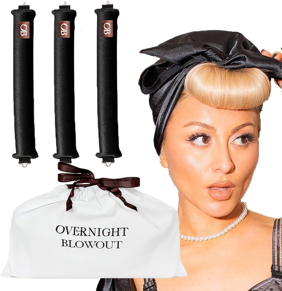 Black Authentic Overnight Blowout Velvet Hair Rod, Classic 3 Set | Amazon (US)