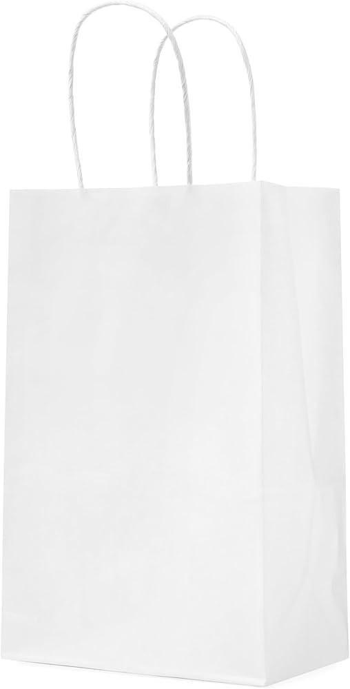 GreenBeanBiz -(Pack of 100) Solid White Kraft Paper Bags with Handles -Small Size (5.75x3.25x8.75... | Amazon (US)