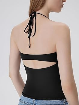 SUUKSESS Halter Tops for Women Tank Tops with Built in Bras Double Lined Backless Top Y2K Going O... | Amazon (US)