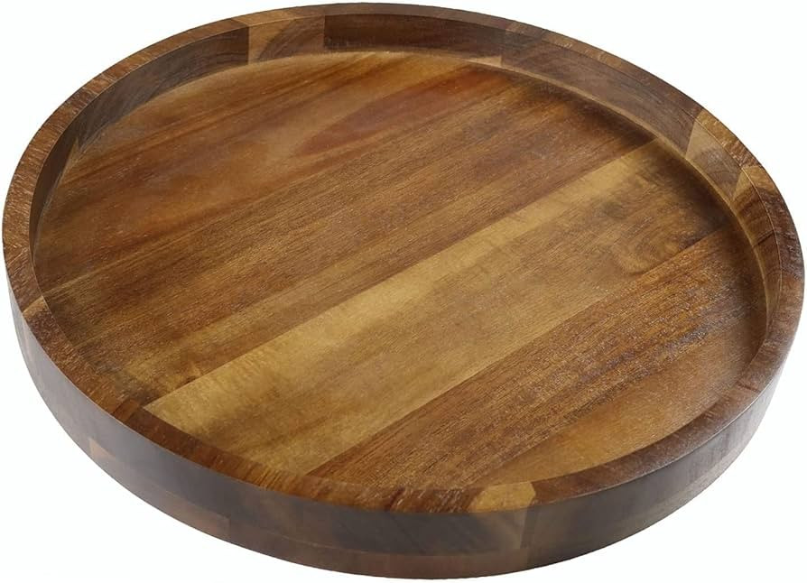 Acacia Wood Round Serving Tray, 13.8" Charcuterie Board Cheese Tray with Rim, Decorative Tray for... | Amazon (US)