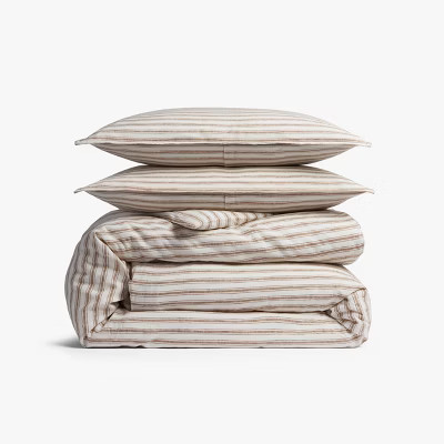 King/California King Relaxed Linen Stripe Duvet Cover & Sham Set Pecan & Parchment - Parachute fo... | Target