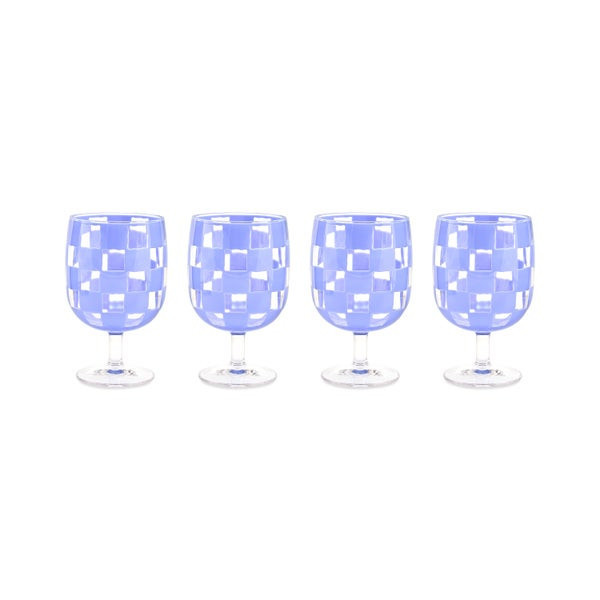 MacKenzie-Childs Check Acrylic Water Goblets, in Blue | MacKenzie-Childs