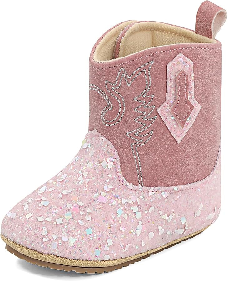 ESTAMICO Baby Girls Embroidery Western Cowgirl Boots Infant Sequin Leather Cowboy Booties Round T... | Amazon (US)