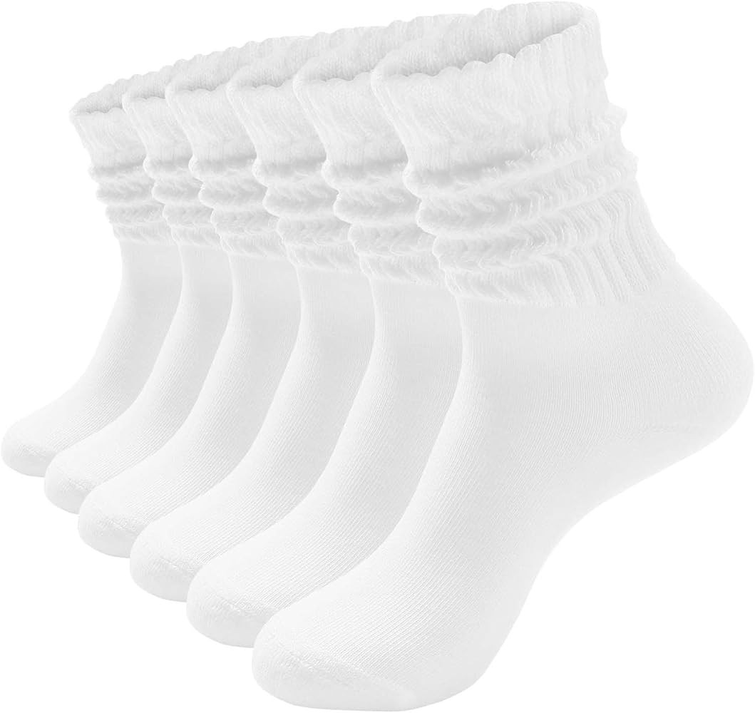 HAVE A TREE 3-6 Pack Women's Slouchy Crew Socks - White Cushioned Scrunch Boot Socks Size 5-11 | Amazon (US)