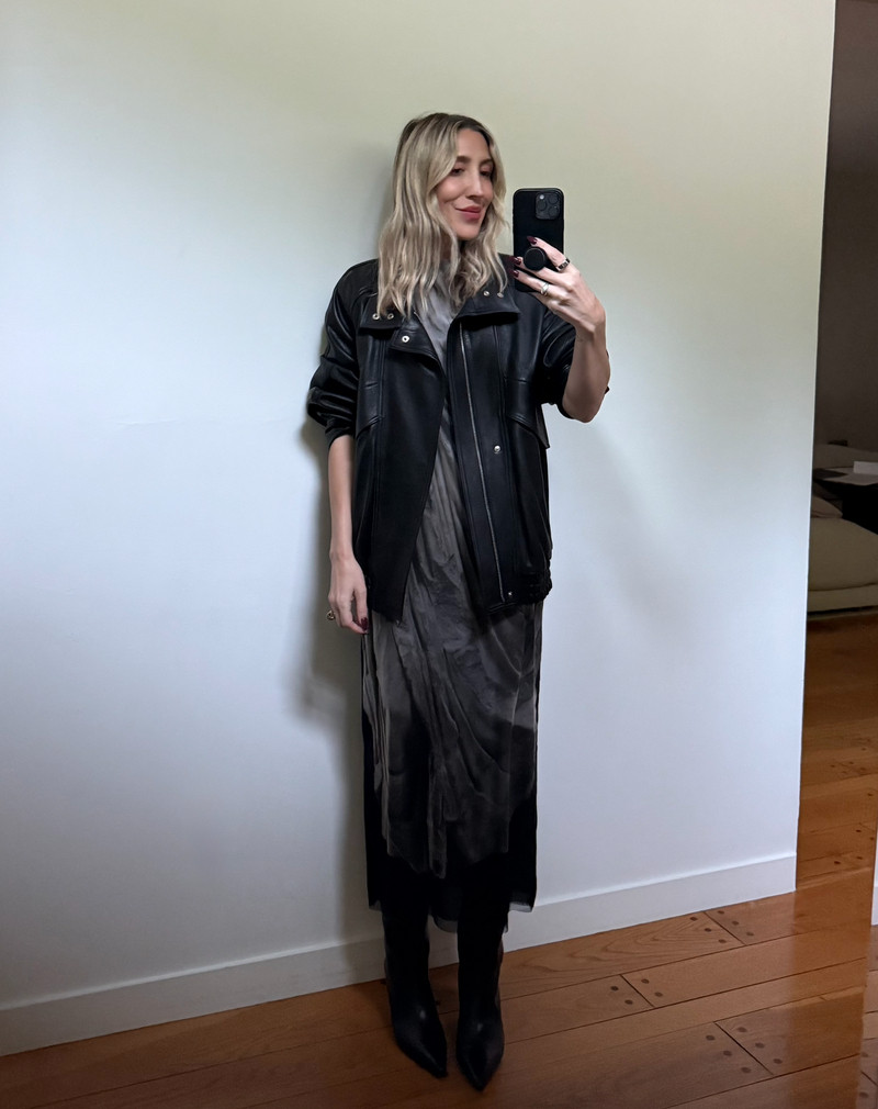 Mesh dress with a leather jacket #stylist #mesh #leather #boots #pattern 

 #LTKdayinmylife #LTKgrwm #LTKootd