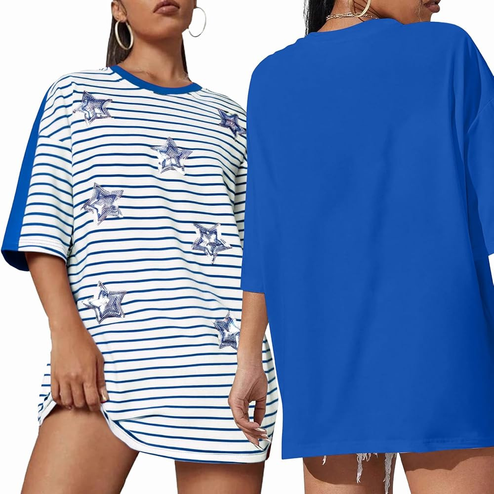 American Flag Stripe Shirt for Women 4th of July T Shirts USA Flag Tees Patriotic Sequin Stars Ov... | Amazon (US)