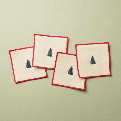 Set of 4 Cloth Cocktail Embroidered Tree Napkins - Hearth & Hand™ with Magnolia | Target