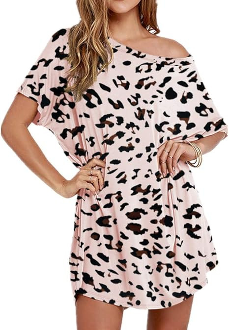 Women Loose T Shirts Home Short Shirt Mini Dresses Tops | Amazon (US)