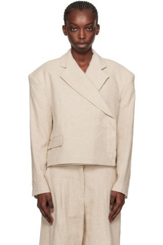 REMAIN Birger Christensen - Beige Oversized Crop Blazer | SSENSE