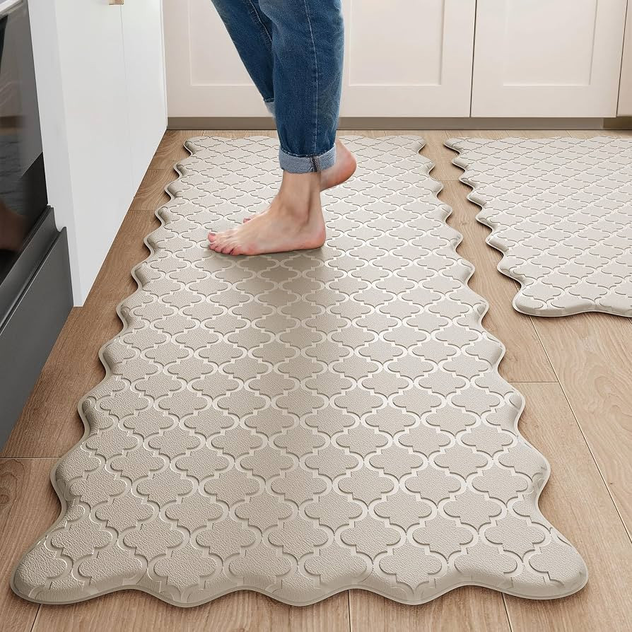 Arenarug Upgrade Scalloped Kitchen Mats for Floor 2PC, Khaki Kitchen Rugs | Amazon (US)