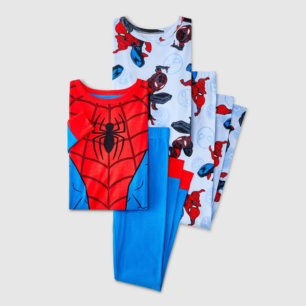 Boys' Spider-Man: Miles Morales 4pc Long Sleeve Cotton Snug Fit Pajama Set - Blue 8 | Target
