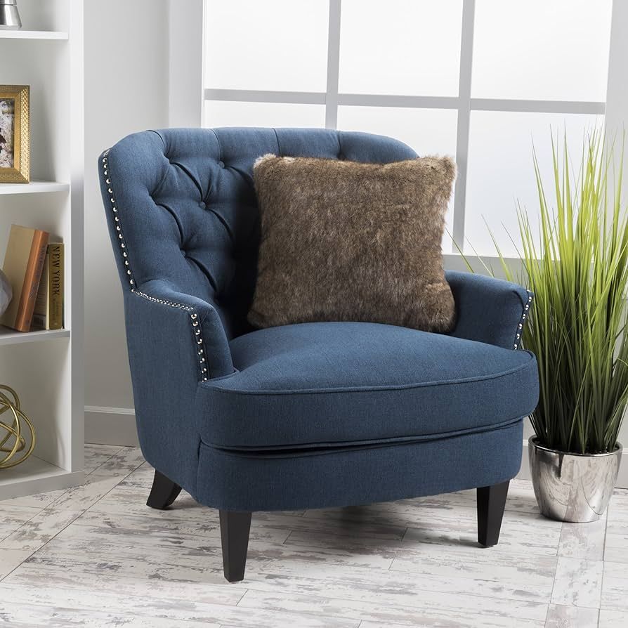 Grands Tufted Fabric Club Chair, Contemporary Lounge Accent Chair, Dark Blue | Amazon (US)