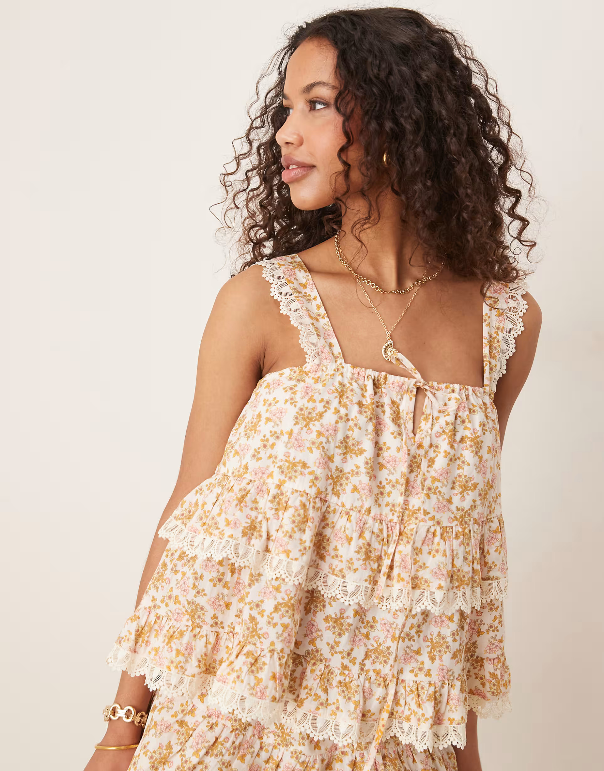 ASOS DESIGN tiered cami top with lace trim in floral print | ASOS | ASOS (Global)