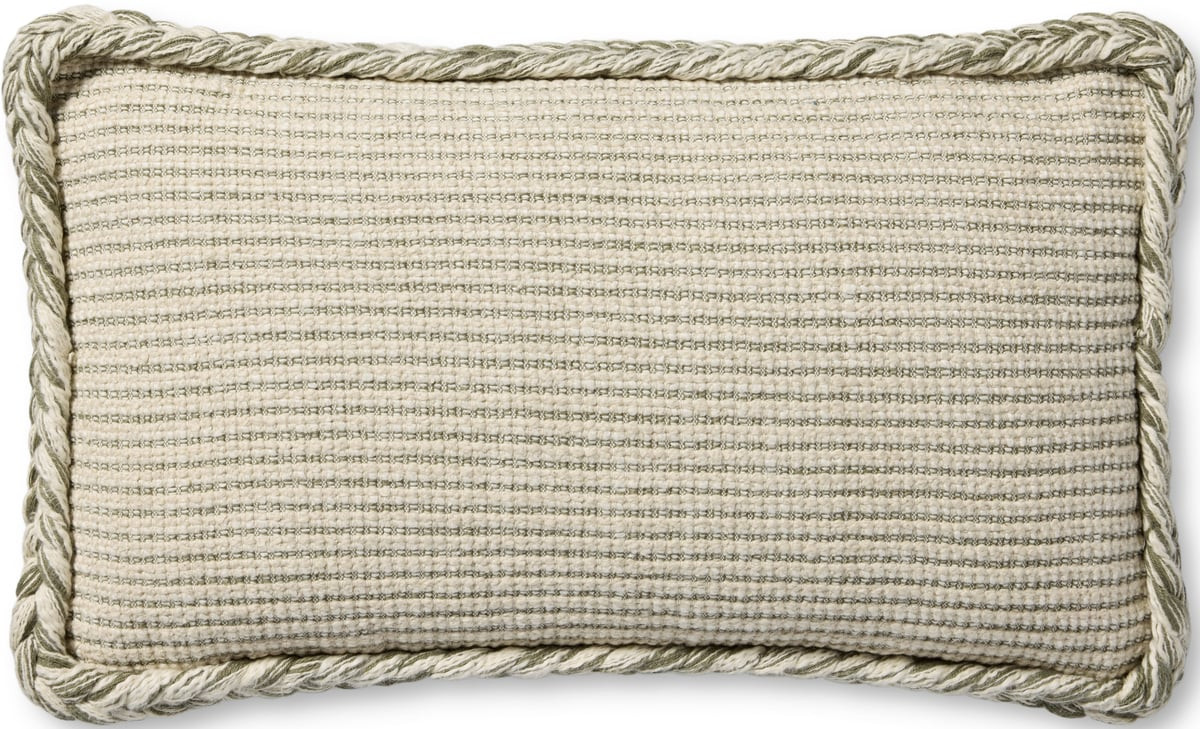 Oroville Pillow PAL0051 Natural/Olive Cotton Striped | Rugs Direct