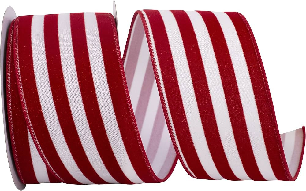 Reliant Ribbon 94033W-695-40F Striped Grande Velvet Sparkle Wired Edge Ribbon, 2-1/2 Inch X 10 Ya... | Amazon (US)