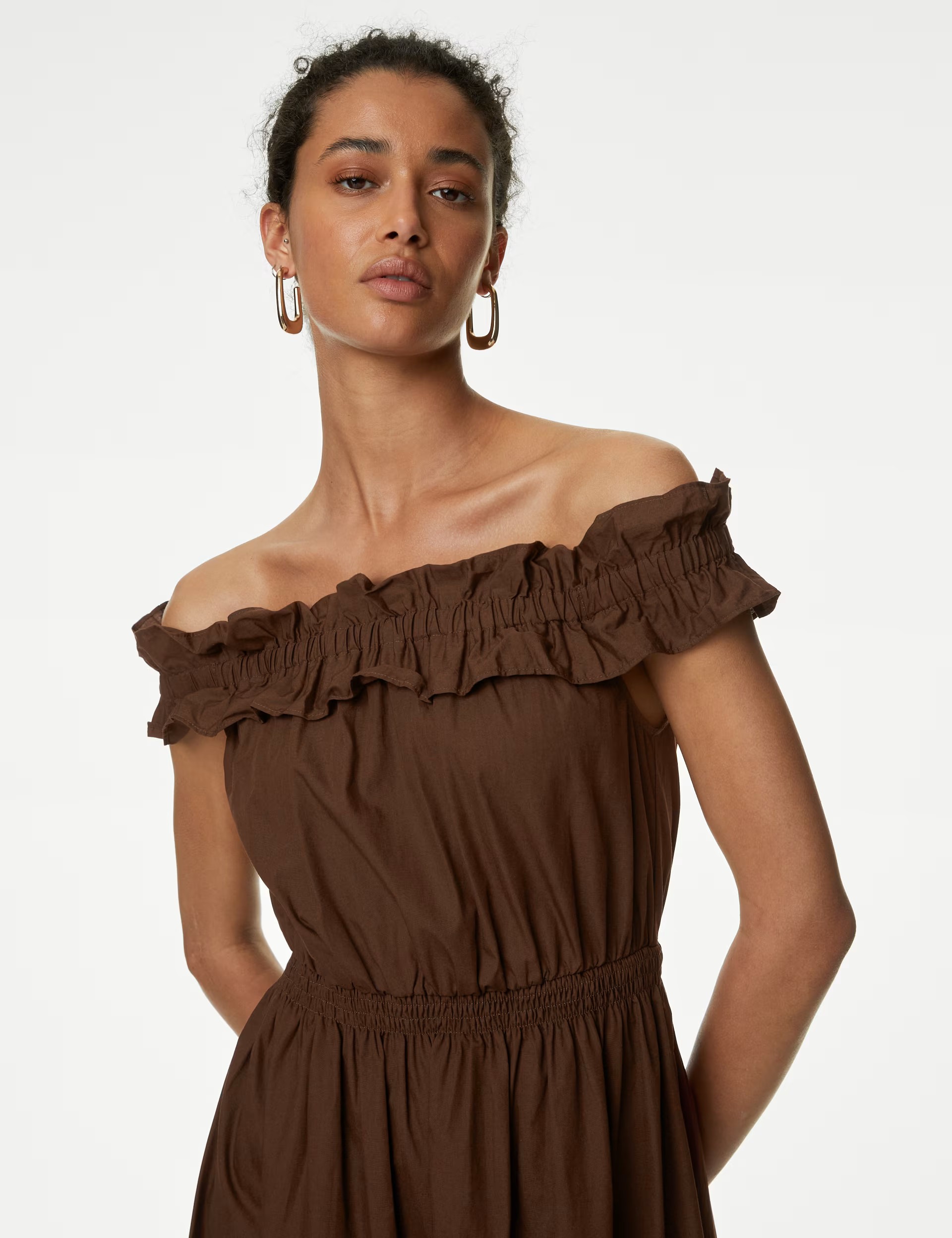 Pure Cotton Bardot Midaxi Waisted Dress | Marks & Spencer (UK)