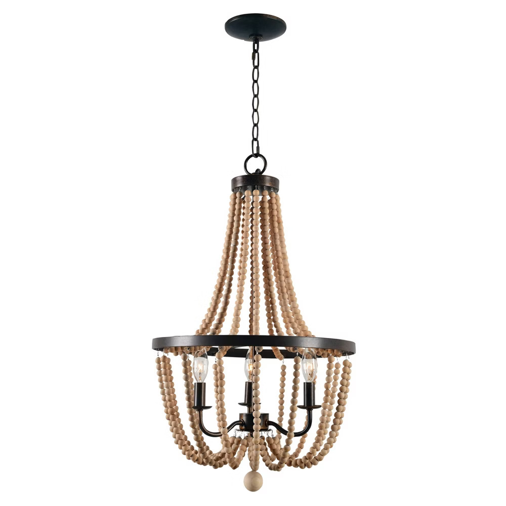 3-Light Regas Wood Bead Chandelier Gold/Bronze - Kenroy Home | Target