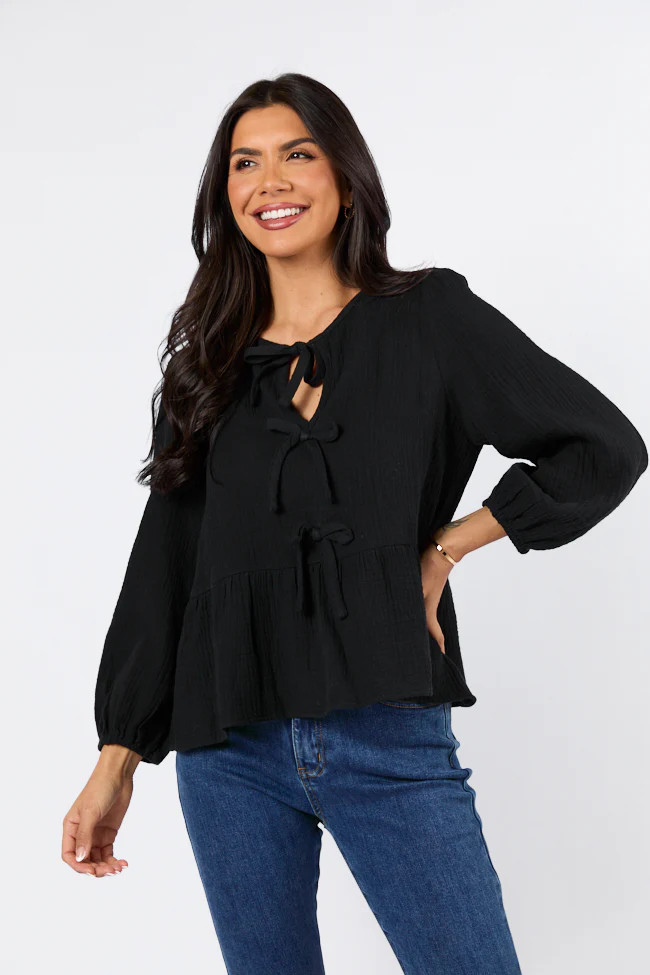 Close To Me Black Bow Detail Blouse FINAL SALE | Pink Lily