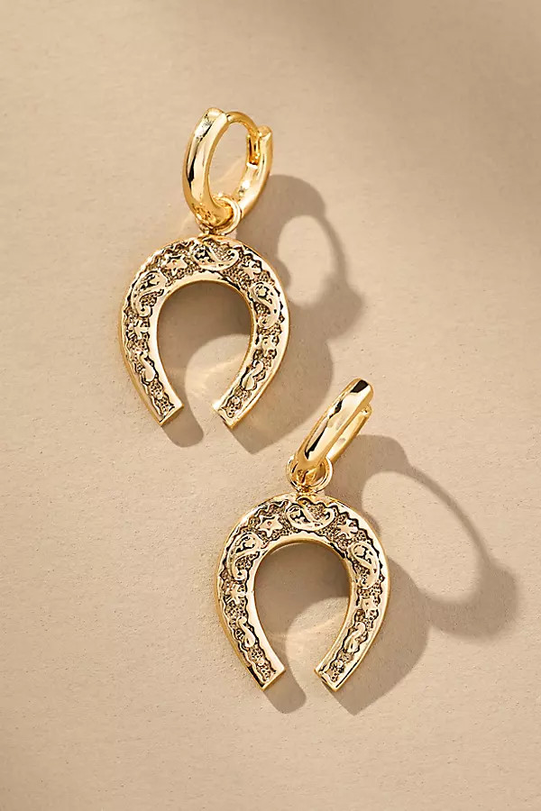 Horseshoe Charm Huggie Hoop Earrings | Anthropologie (US)