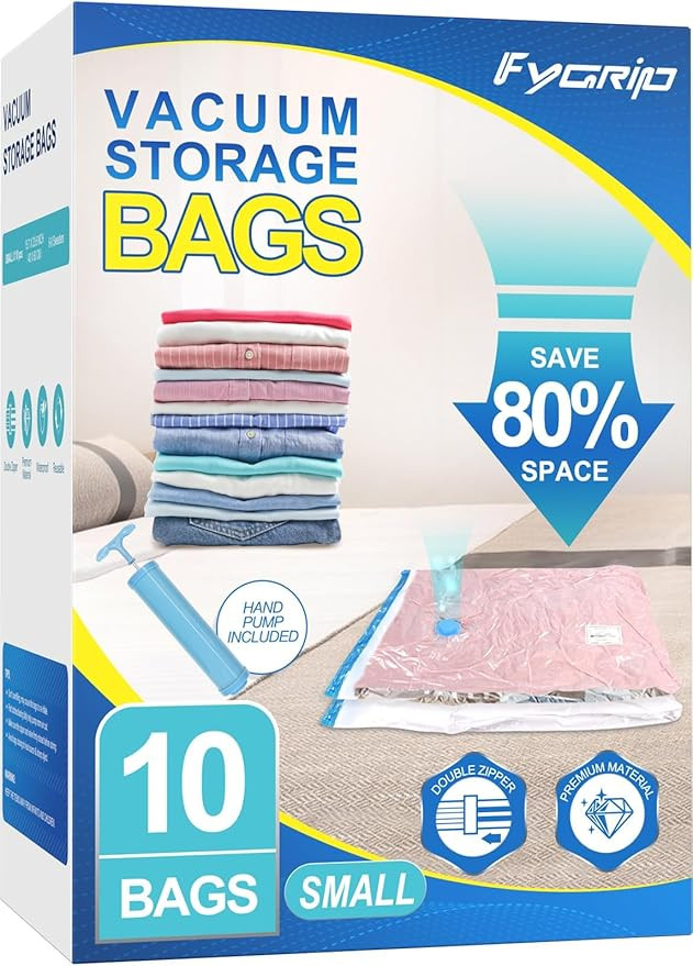 10 Pack Small Vacuum Storage Bags with Hand Pump, Plastic Packaging Bags, 80% Space Saver Vacuum ... | Amazon (US)