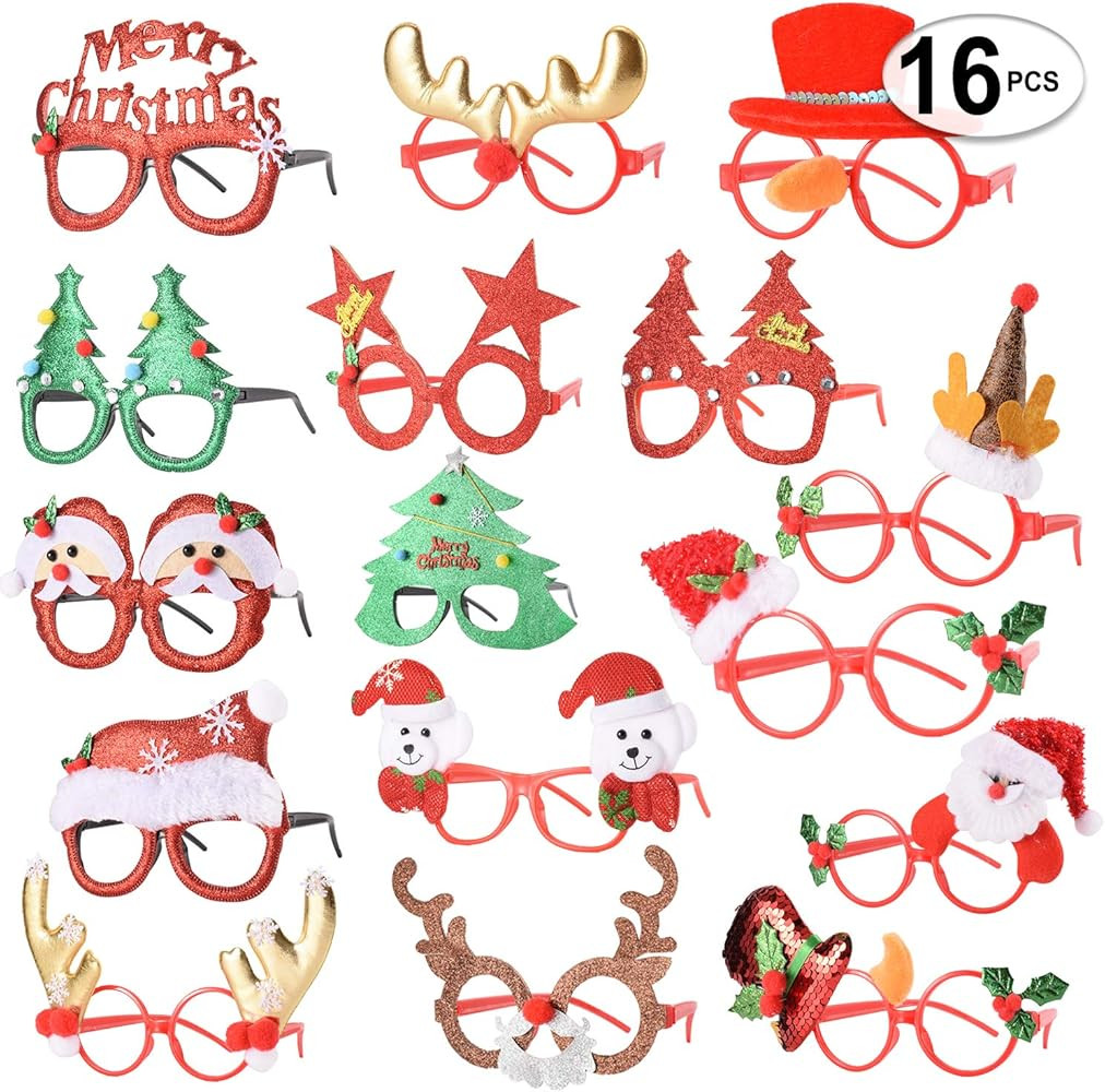 SEVEN STYLE 16 PCS Holiday Glasses,Cute Christmas Glasses Frames,Great Fun and Festive for Annual... | Amazon (US)